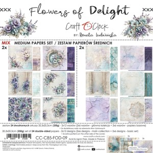 FLOWERS OF DELIGHT - zestaw papierów 20,3x20,3cm - MIX